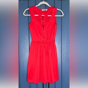 Retro Red Dress XS Small Cut Out Zippered Bodice Fit And Flare Flirty Playful